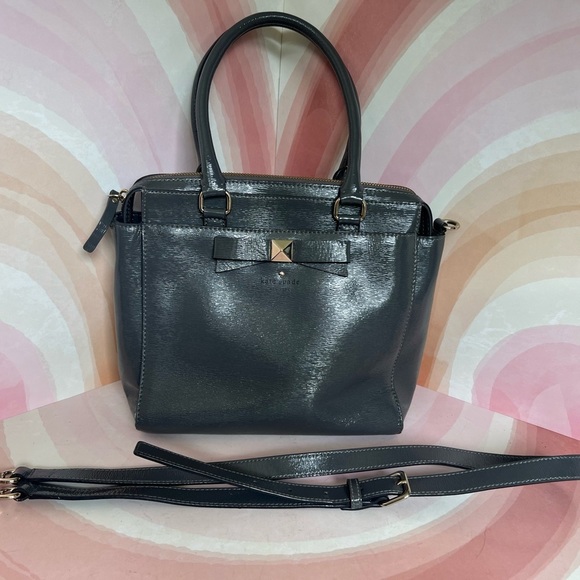 Kate Spade Grey Gray Patent Leather Tote Purse With Detachable Shoulder Strap - Picture 15 of 17